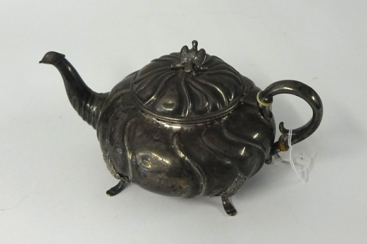 A Russian silver tea pot, of compressed form, weight 11.95oz.