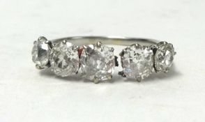 A diamond 5 stone ring, size P, (damaged setting).