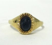 A 9ct ring set with dark green stone, size O.