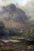 WILLIAM L TURNER  oil on canvas, 'River and Mountain Landscape', signed verso, 25cm x 16cm, in