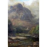 WILLIAM L TURNER  oil on canvas, 'River and Mountain Landscape', signed verso, 25cm x 16cm, in