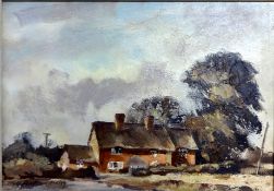 ANDREW KING signed oil on board, rural cottages, 25cm x 35cm.