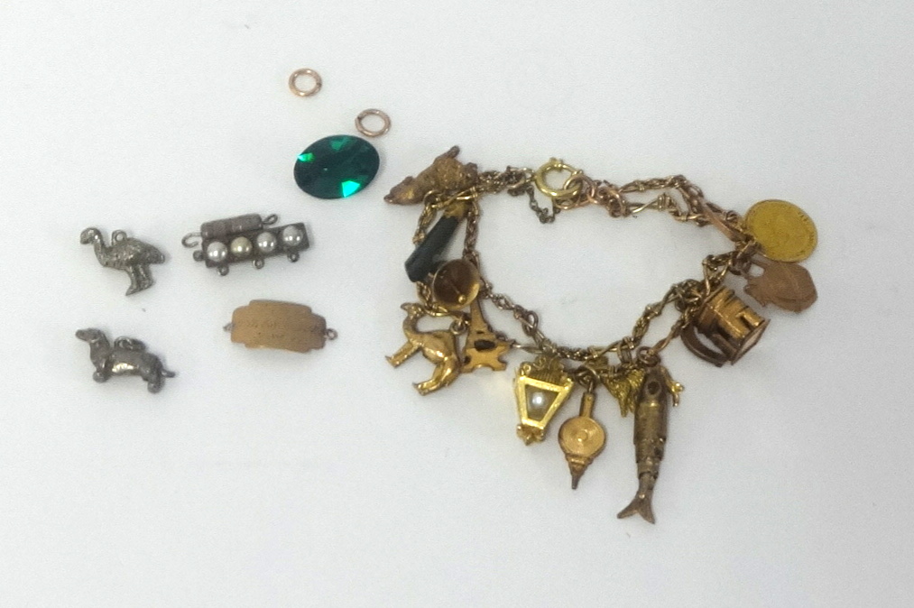 A gold charm bracelet, plus 6 lose charms, total weight 28g.