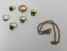 Five 9ct gold dress rings, a 14ct gold ring and a gents 9ct gold ring with loose stone and a small