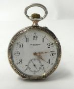 A silver open face and keyless pocket watch, Ed. Klusener Herne.