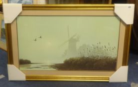 COULSON print 'Mill In The Mist', gilt frame 50cm x 87cm