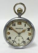 JAEGAR LE COULTRE an army issue pocket watch, with coloured arabic numerals, the back plate