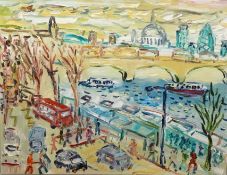 SEAN HAYDEN (Current West Cornish artist) signed oil on board 'Embankment, Victoria, London', 71cm x