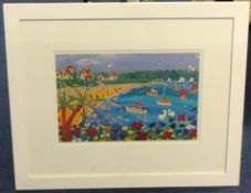 JOHN DYER a pair naive beach prints, 22cm x 33cm.