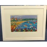 JOHN DYER a pair naive beach prints, 22cm x 33cm.