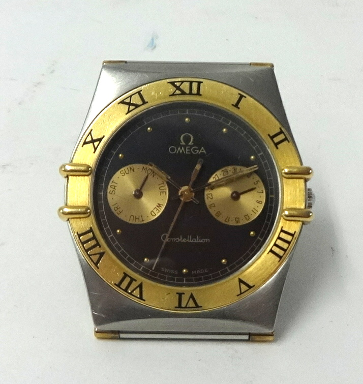 OMEGA - a gents Constellation wrist watch, with gilt and stainless steel case and bracelet, and