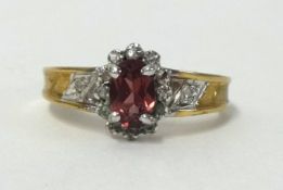 A 9ct gold pink sapphire and diamond ring, size L.