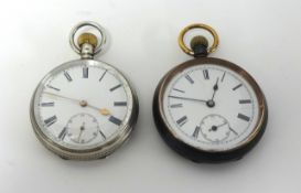OMEGA a silver open face and keyless pocket watch and another oxidised pocket watch (2).