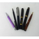 A De La Rue 14ct fountain pen, a Duro fountain pend, & other general pends.