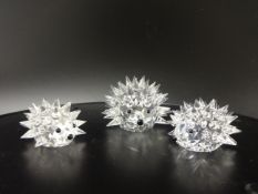 Swarovski Crystal glass 1 Large and 2 small Hedgehogs.