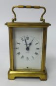 French 8 day carriage clock, (height with handle up 14.5cm).