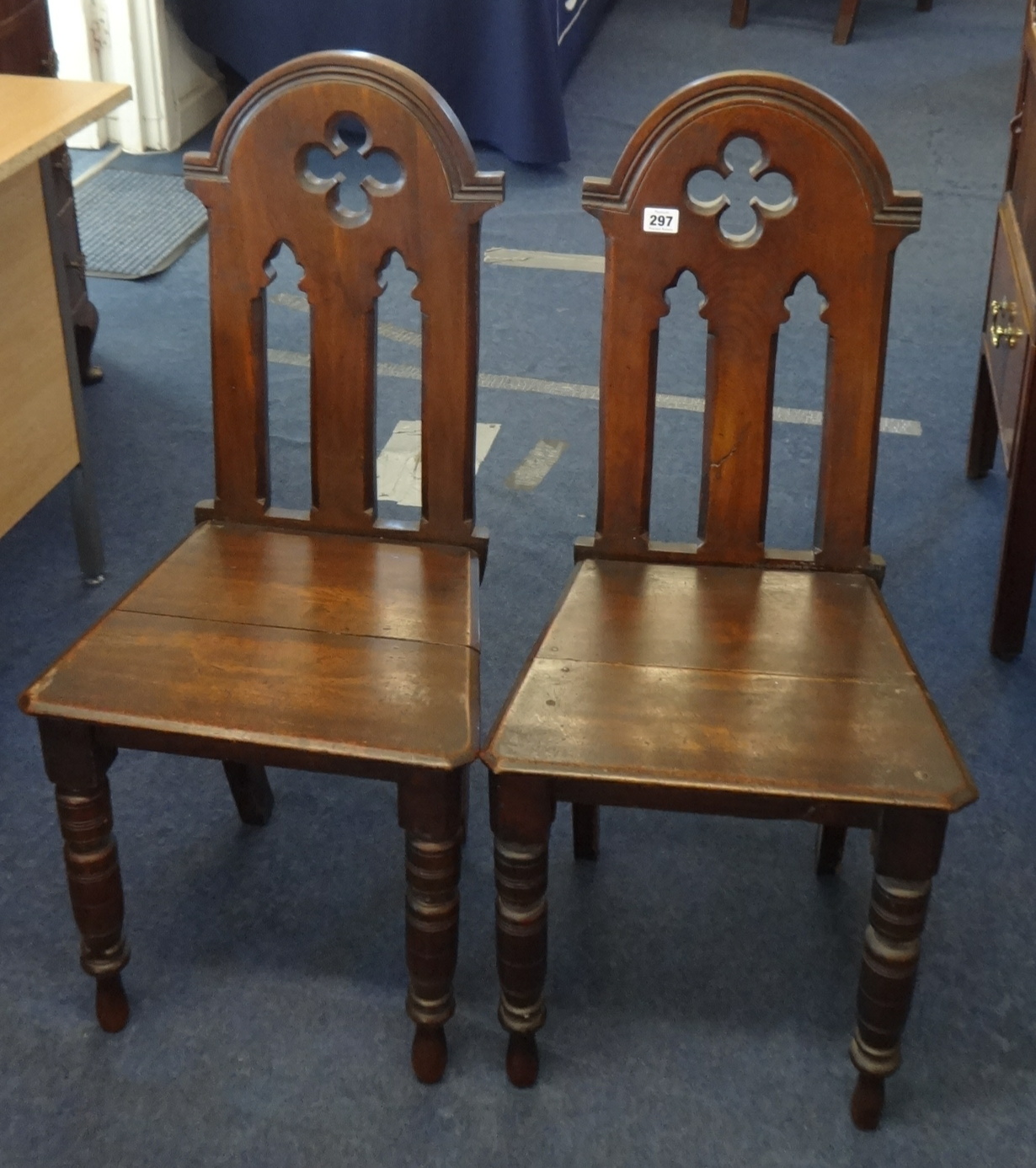 A pair of Victorian oak hall chairs. - Image 2 of 2
