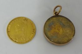 Victoria 1892 gold half sovereign, Victoria 1887 half sovereign in glazed mount, a general