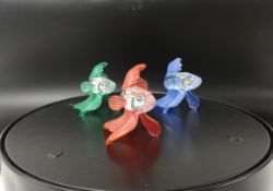Swarovski Crystal glass 3 x Siamese fighting fish, one red, one blue and one green (3).