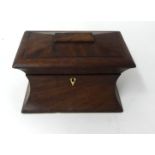 A Victorian sarcophagus shaped tea caddy, a Georgian mahogany tea caddy and other wood ware