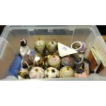 A collection of Franklin Mint (House of Faberge) porcelain eggs also reproduction Japanese figures