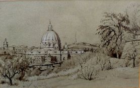 PAMELA OVENS (1903-1985) Pen and Wash, 'St Peters, Rome', water colour with gallery label verso, the