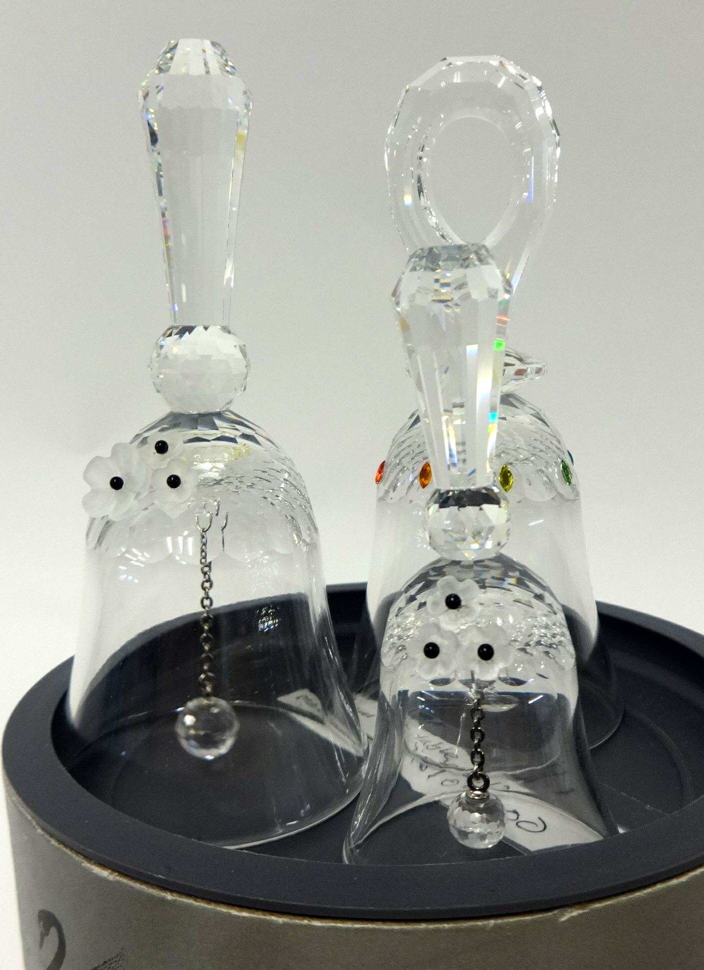 Swarovski Crystal glass Bells, 2 medium bells.1 small bell (3).