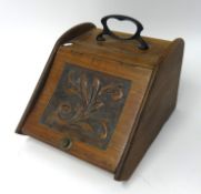Coal scuttle also a silver plated tray and candelabra, and mahogany framed mirror,.