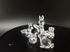 Swarovski Crystal glass 1 Large Fox, 2 small Foxes, a Rabbit and a Hare.