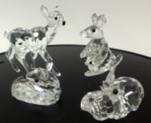 Swarovski Crystal glass Collection of animals. Hippo, 2 x Deer, Kangaroo (4).