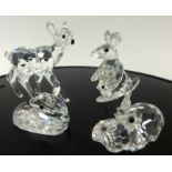 Swarovski Crystal glass Collection of animals. Hippo, 2 x Deer, Kangaroo (4).