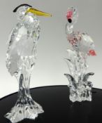Swarovski Crystal glass a Flamingo and a Stork with mirror stands (2).