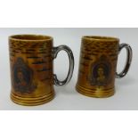 Two 1977 Jubilee tankards issued by Lord Nelson Pottery, limited edition, H.M.S Ariadne showing