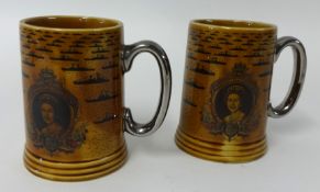 Two 1977 Jubilee tankards issued by Lord Nelson Pottery, limited edition, H.M.S Ariadne showing