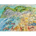 SEAN HAYDEN (Current West Cornish artist) signed oil on board 'Fun Day at Kynance Cove', 76cm x