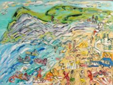 SEAN HAYDEN (Current West Cornish artist) signed oil on board 'Fun Day at Kynance Cove', 76cm x