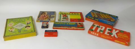 Collection of various traditional games and toys including Meccano outfit No1 set etc.