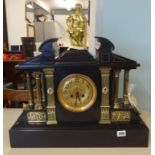 A large 19th century black marble mantle clock 53cm mounted with a gilt figure (Lorenzo Medici) with