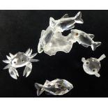 Swarovski Crystal glass Collection of Fish and Crab. Crab, 3 x fish, 1 small group of fish (4).