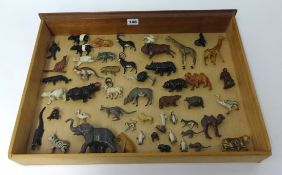 An antique collection of lead zoo animals.