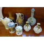 Various pottery including Susie Cooper coffee pot, pair of Shelley vases with sun burst and