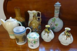 Various pottery including Susie Cooper coffee pot, pair of Shelley vases with sun burst and