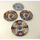 A pair of early 20th century Imari patterned plates and 2 other porcelain plates (4)