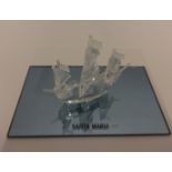 Swarovski Crystal glass Sante Maria Ship and mirror stand.