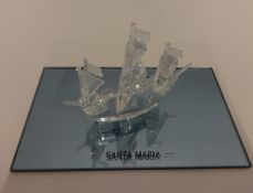 Swarovski Crystal glass Sante Maria Ship and mirror stand.