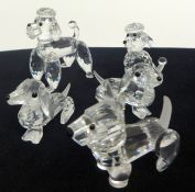 Swarovski Crystal glass Collection of dogs, sitting poodle, standing poodle, 2 x Dashunds, small