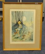 Four pictures including Harry Rountree signed print, after G M Luckratt print of a fairy and etc
