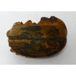 19th Century burr wood snuff box decorated with a hunting scene