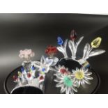 Swarovski Crystal glass Flower collection. 3 Tulips on a stand, 9 small Tulips on a stand, 3 Daisy'