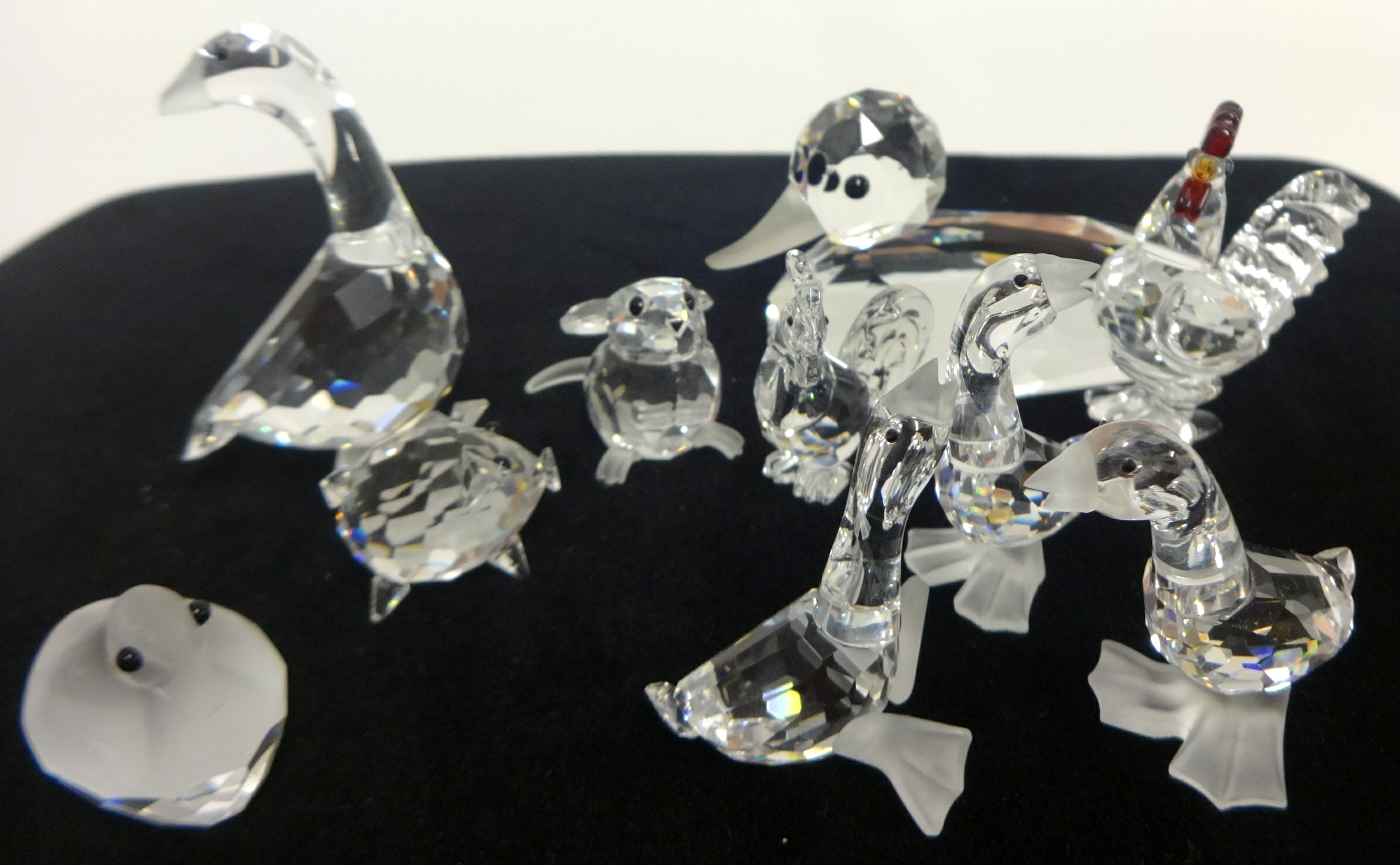 Swarovski Crystal glass Collection of farmyard animals. Rooster, Chicken, Pig, Mouse, 1 large Goose,